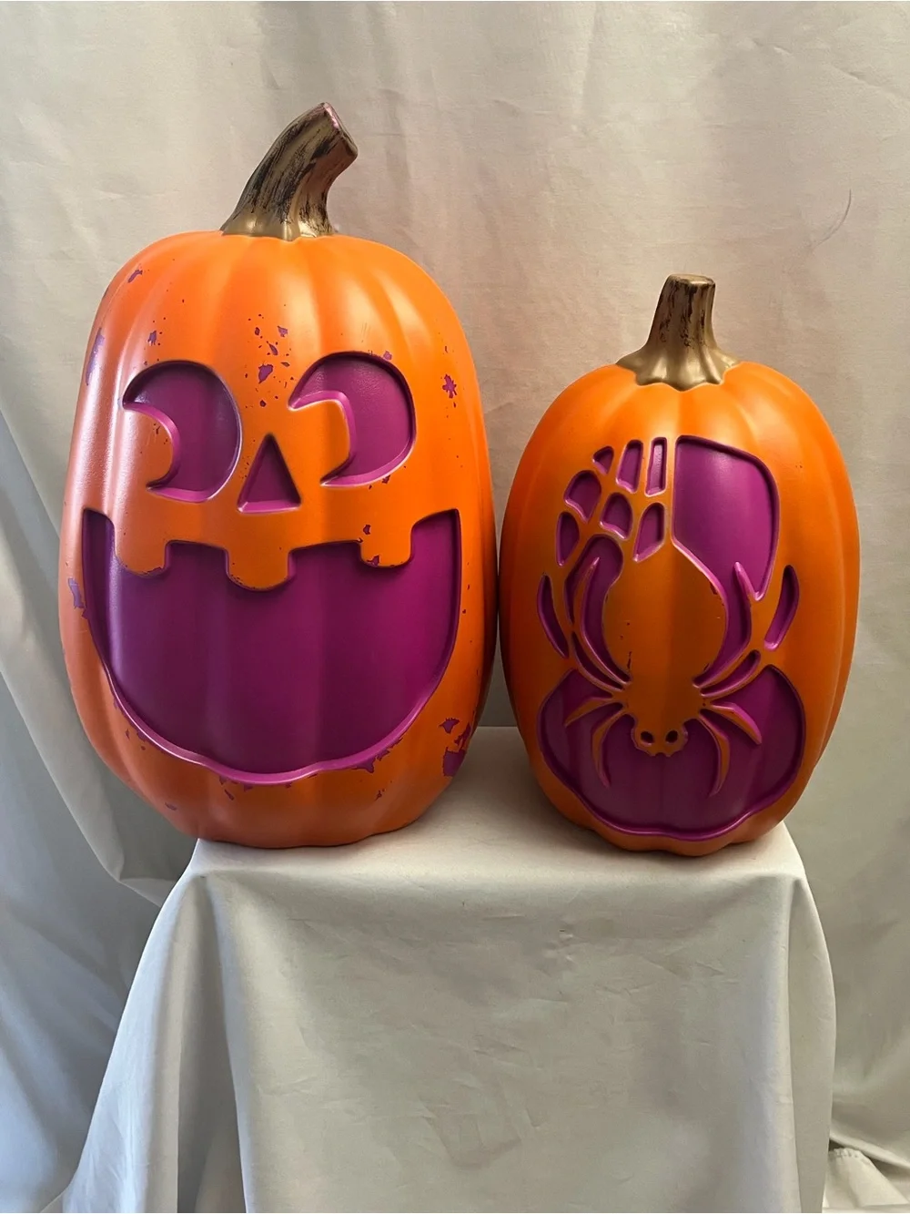 Seasons Halloween Light Up Pumpkin Set Jack O Lantern & Spider LED